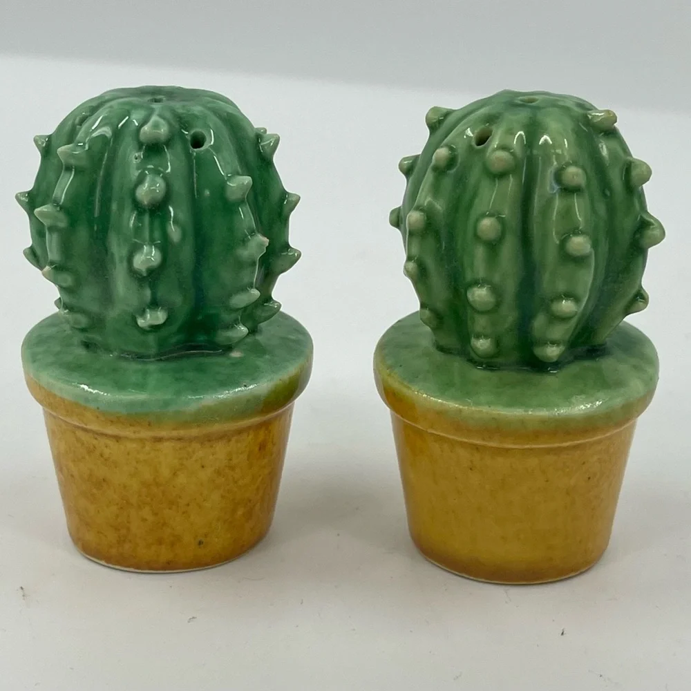 Cactus in Pots Salt and Pepper‎ Shakers Set Vintage 1950's No Stoppers 2.75”